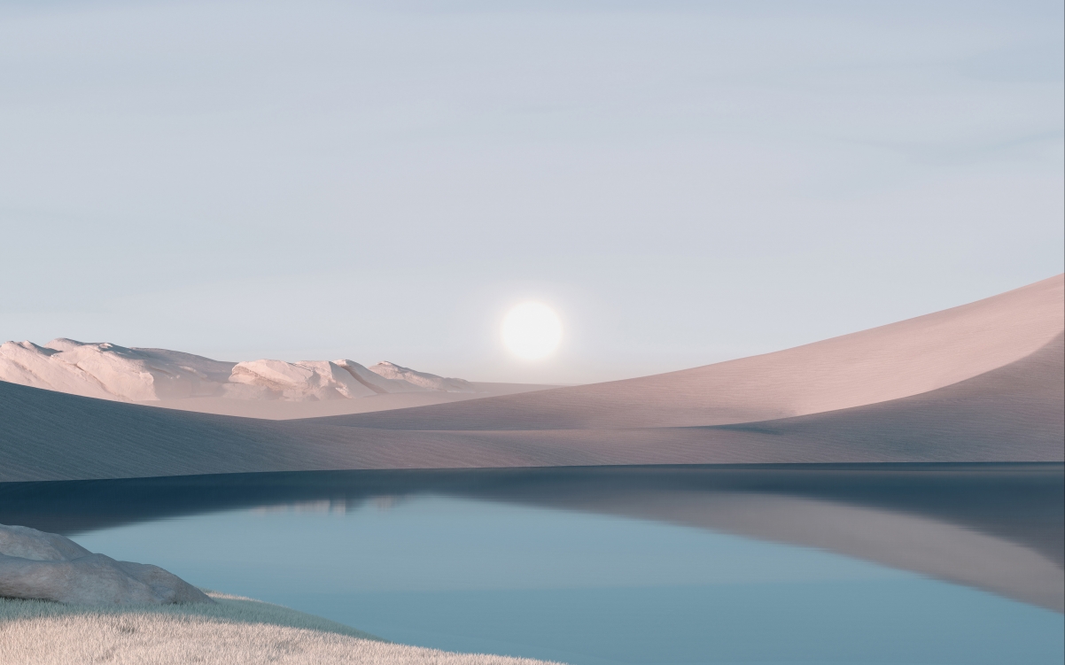 微软windows11系统自带风景桌面壁纸图片 沙漠 湖 太阳