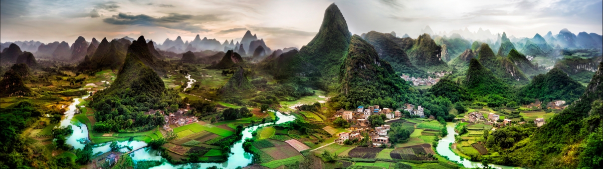 美丽的桂林山水风景5120x1440高清桌面壁纸图片
