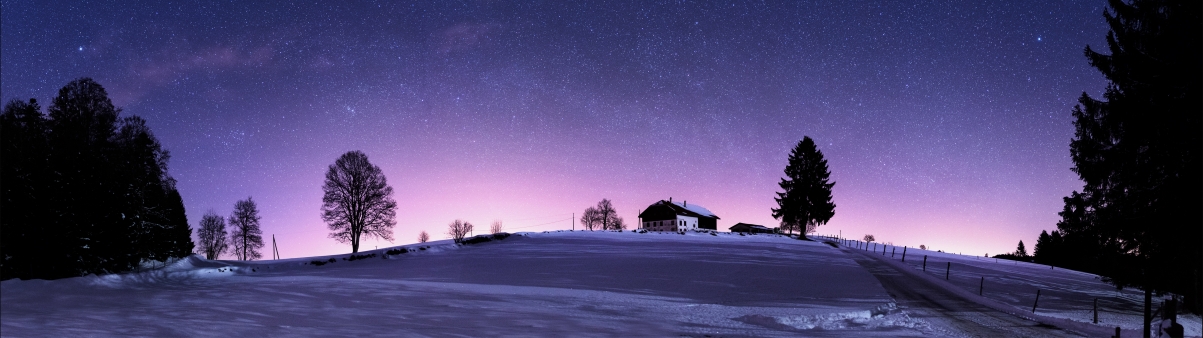 星空 夜色下的瑞士汝拉山5120x1440双屏风景桌面壁纸图片5K