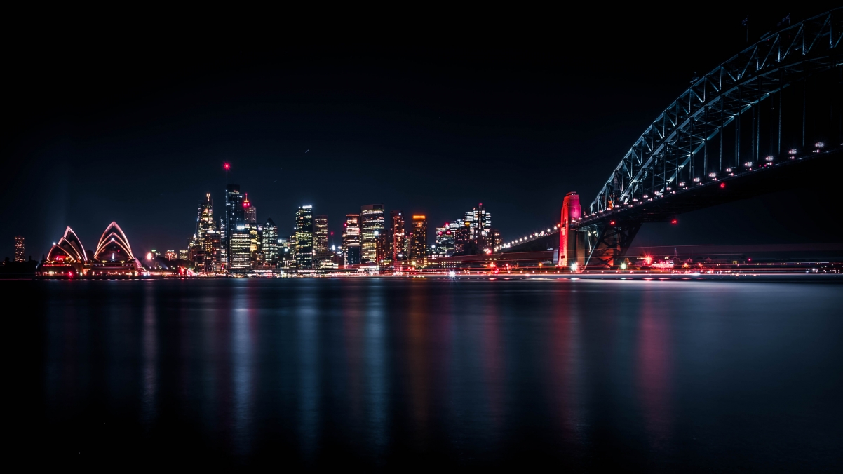 悉尼海港大桥夜景和悉尼天际线桌面壁纸图片3840x2160