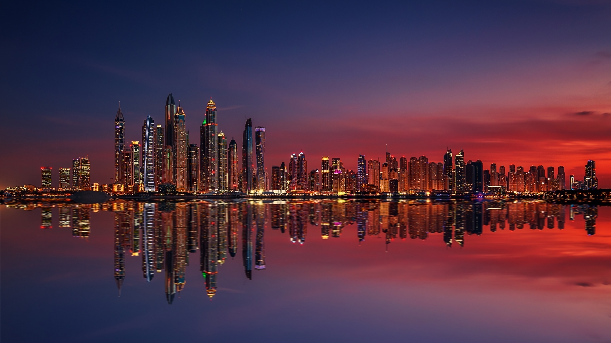 迪拜码头日落城市夜晚风景桌面壁纸图片3840x2160