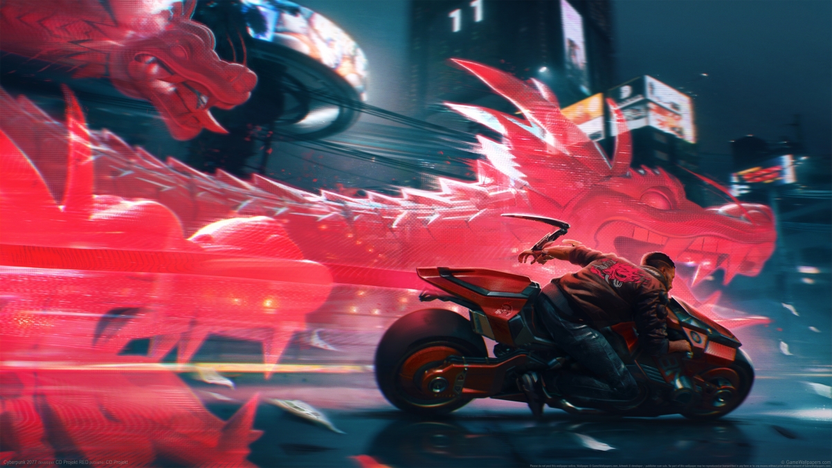 《赛博朋克2077》超酷摩托车 龙 高清游戏桌面壁纸图片