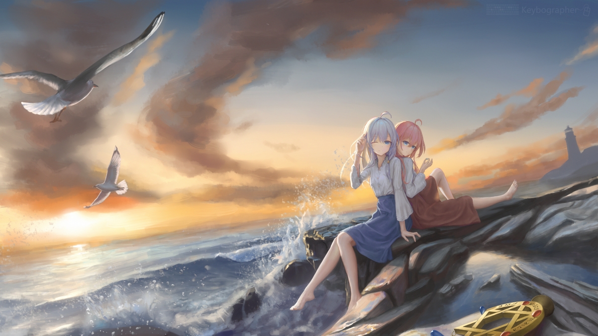 魔女之旅 伊蕾娜 海边 海浪动漫风景 伊蕾娜桌面壁纸图片