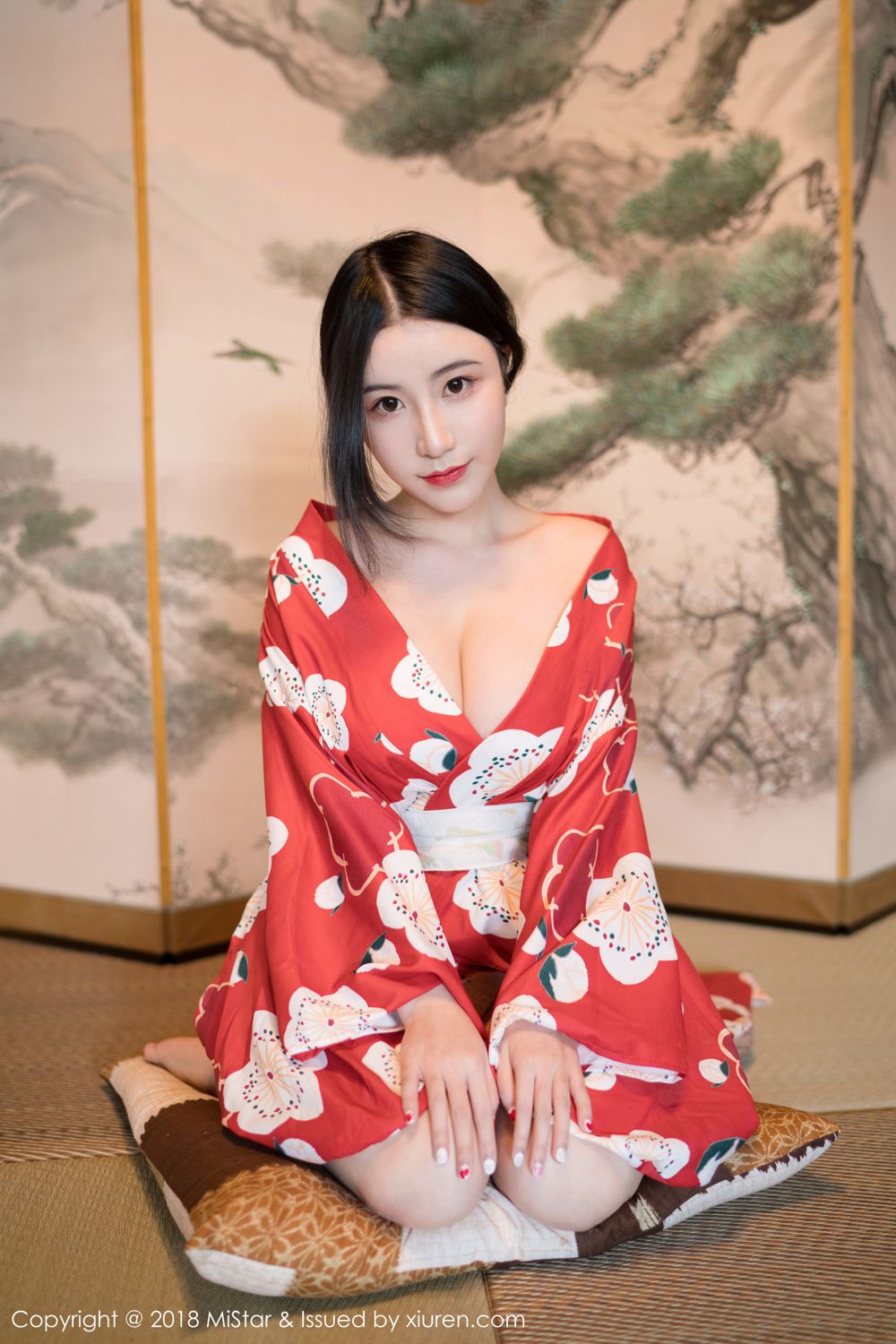 谢芷馨北海道旅拍 红色和服妩媚娇艳
