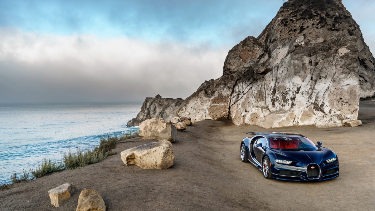 美国海岸 蓝色豪华车 布加迪跑车图片